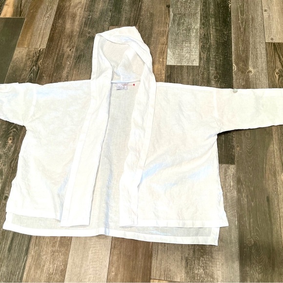 La. Fixsun White 100% linen Open Hoodie Oversized Jacket M Lagenlook Beach - Picture 6 of 10